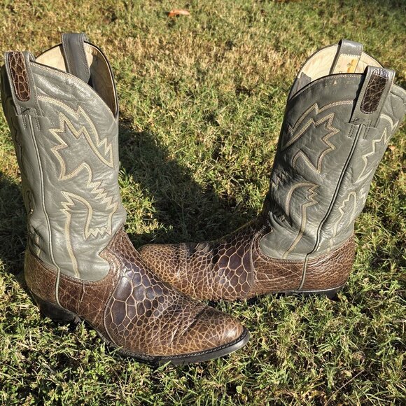 Rare 11.5D Vintage Montana Exotic 1970s Alligator Grey Brown Cowboy Boot Western - Picture 4 of 16